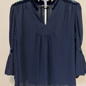 Crown & Ivy Navy Blouse with Velvet Accents
